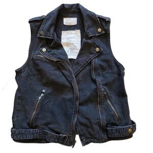 Current/Elliott The Sleeveless Moto Denim Biker Vest Black Cotton Women's Size 1